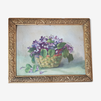 Huile sur isorel bouquet de violettes