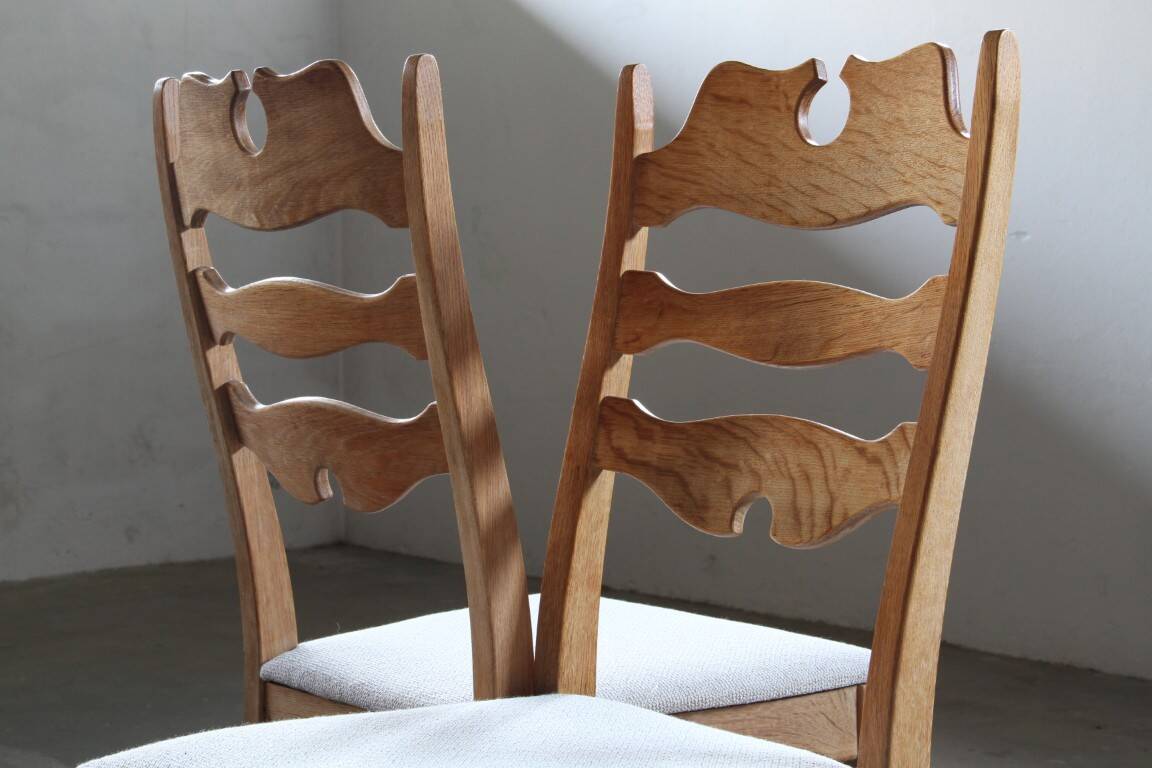 Set of 6 vintage Danish oak razorblade highback chairs by H. Kjærnulf, 1960s