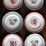 6 flat plates Digoin Sarregemines Marsac red with gold flowers