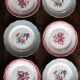 6 assiettes plates Digoin Sarregemines Marsac rouge Fleurs dorure