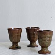 Set of 3 small enamelled ceramic mugs