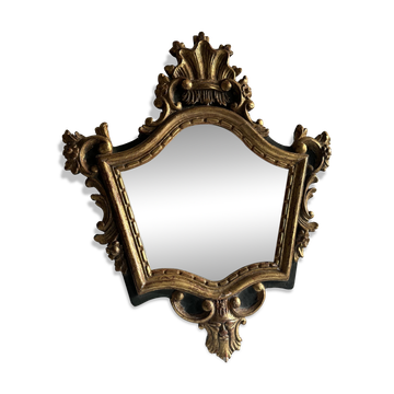Miroir baroque ancien en bois sculpté et doré, XIXe siècle
