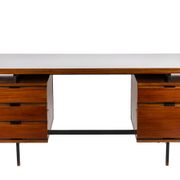 Pierre Guariche, mahogany and lacquered metal desk, 1960s