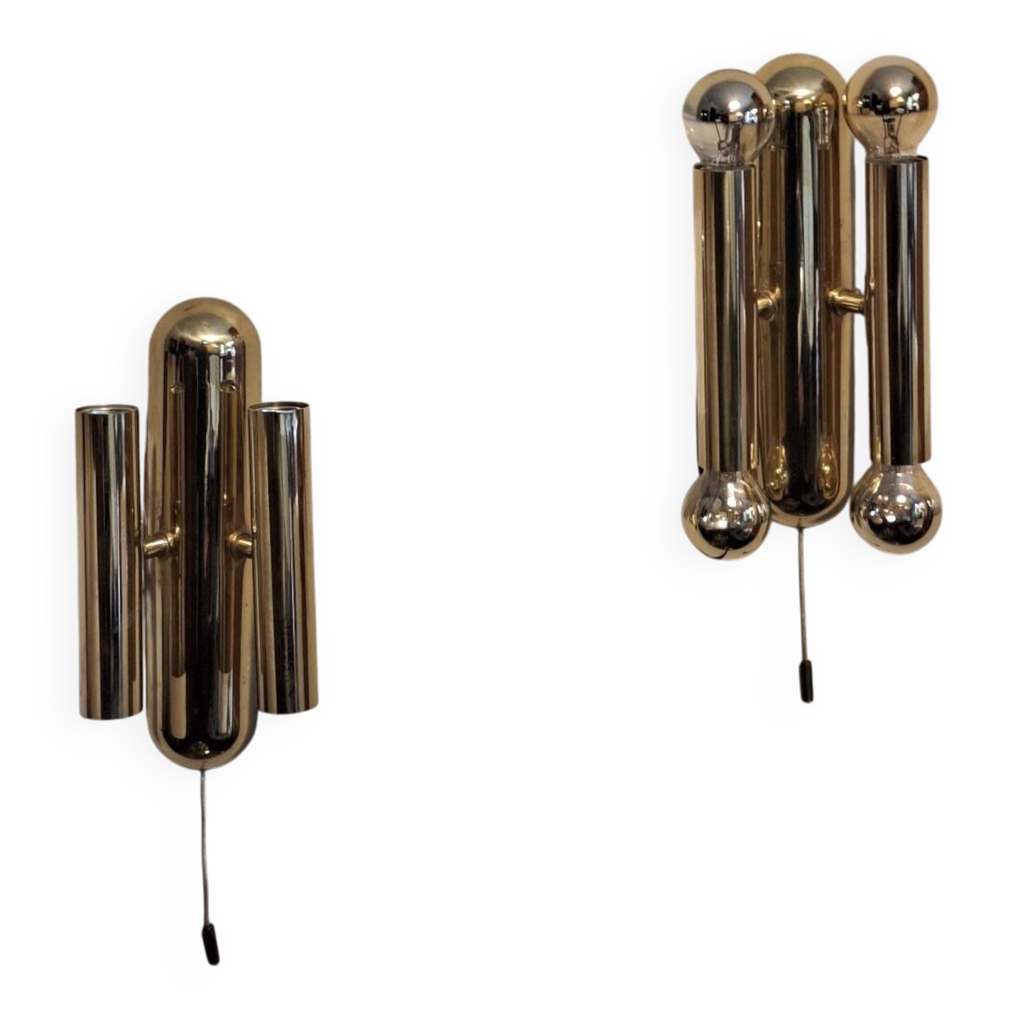 Mid century pair of Italian 4-light brass wall lamps, 1960s