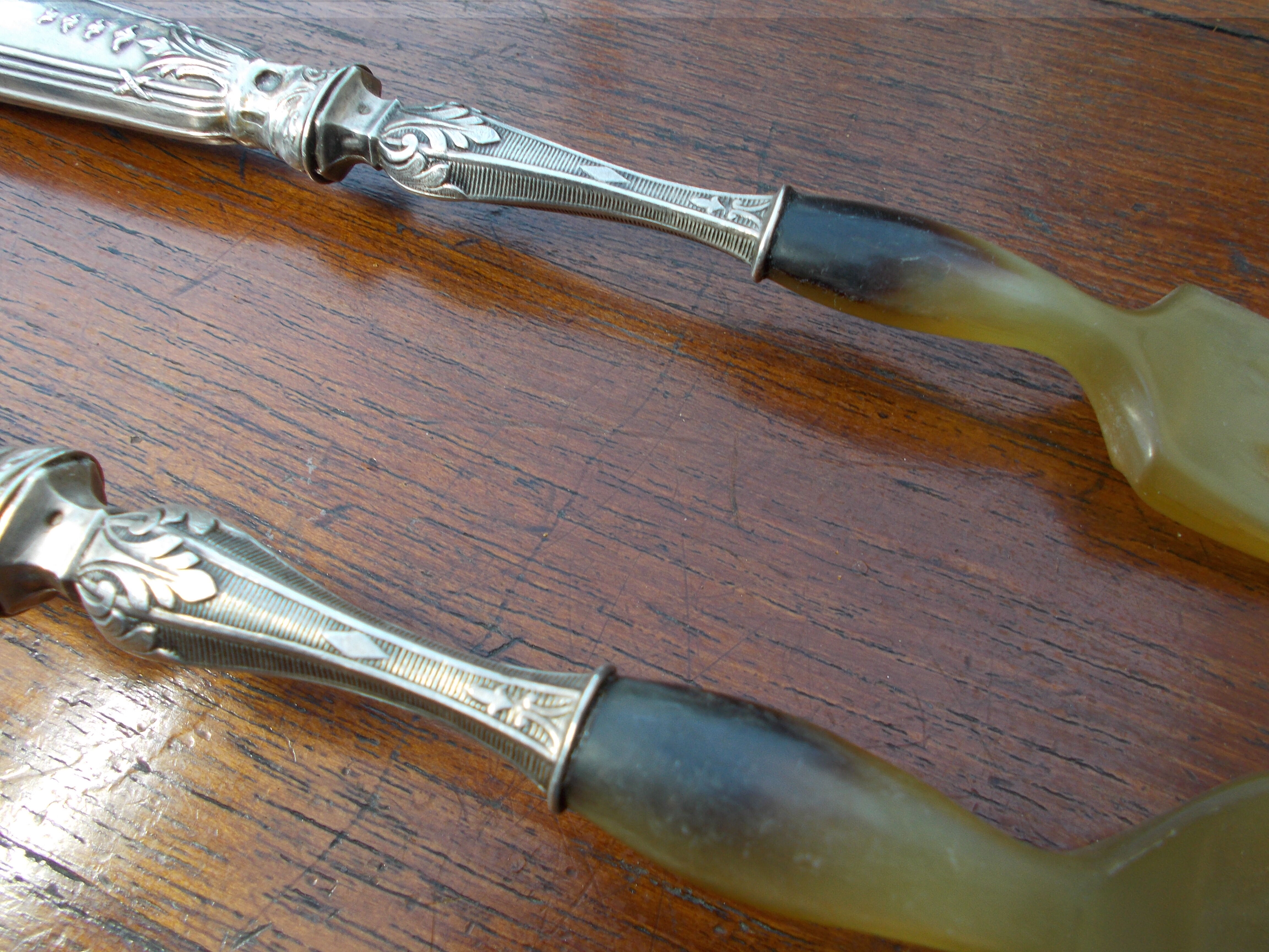 Service salad old handle silver stuffed punches Minerva