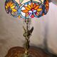 bronze lamp angel 1970 pull switch 63x30 stained glass shade