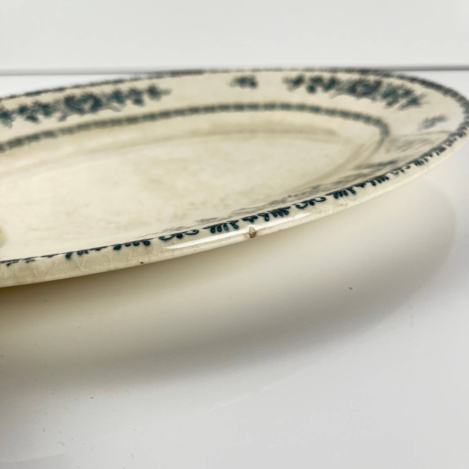 Oval patinated dish "Thermidor" Blue/green iron earth, late 19th century