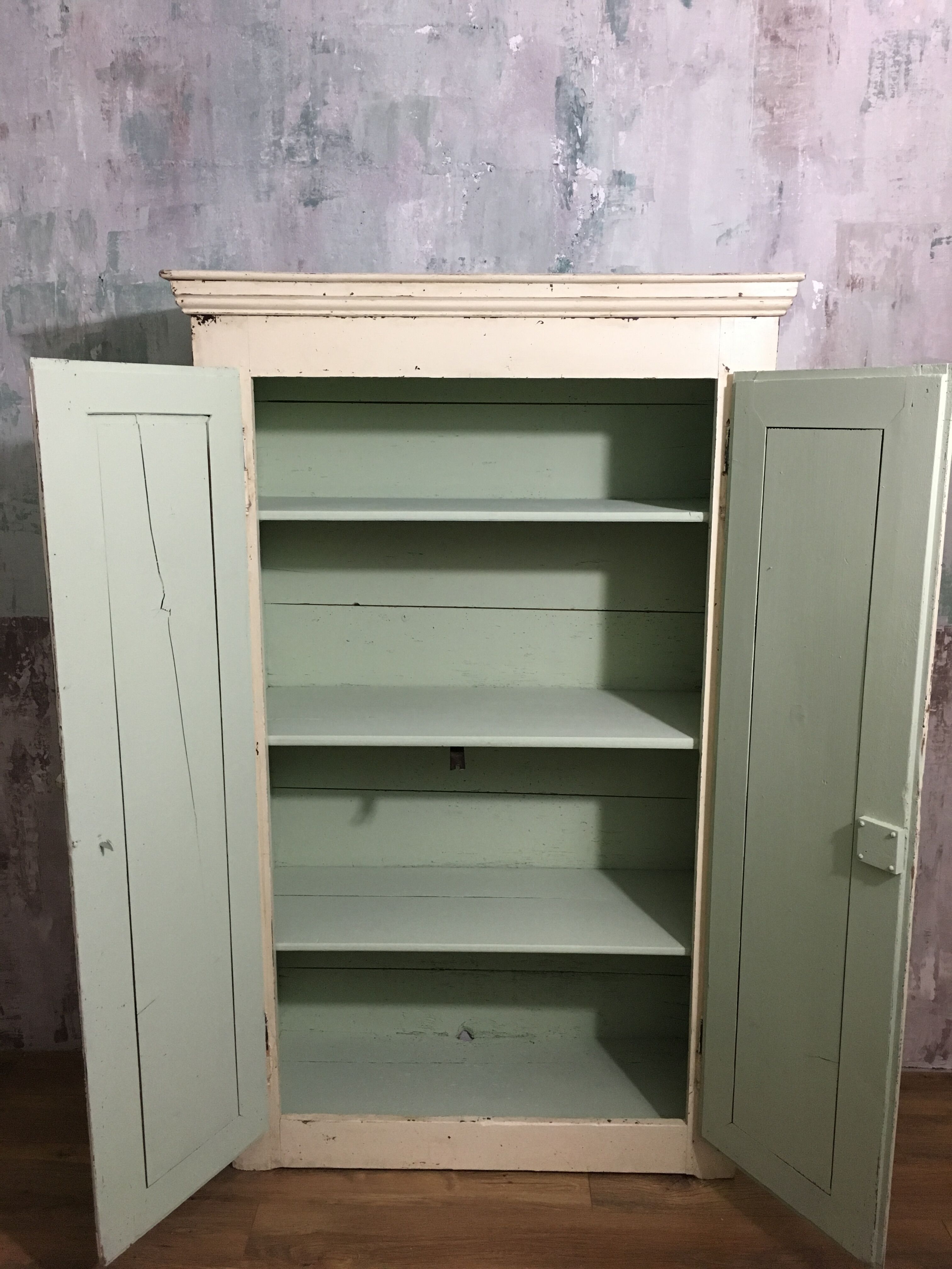 Old wardrobe, aged white patina