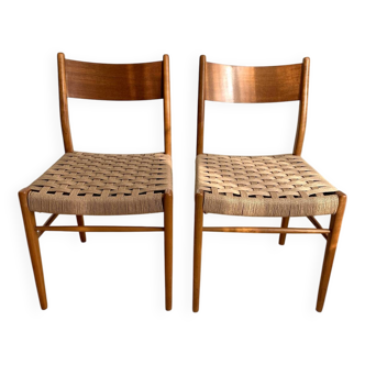 Pair of Scandinavian teak and rope chairs