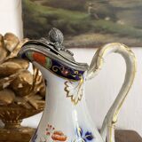 Antique polychrome porcelain jug, Orientalist decoration.