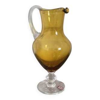 Vintage Bohemian Crystal Pitcher Jug Vcelnicka Orange Smoke