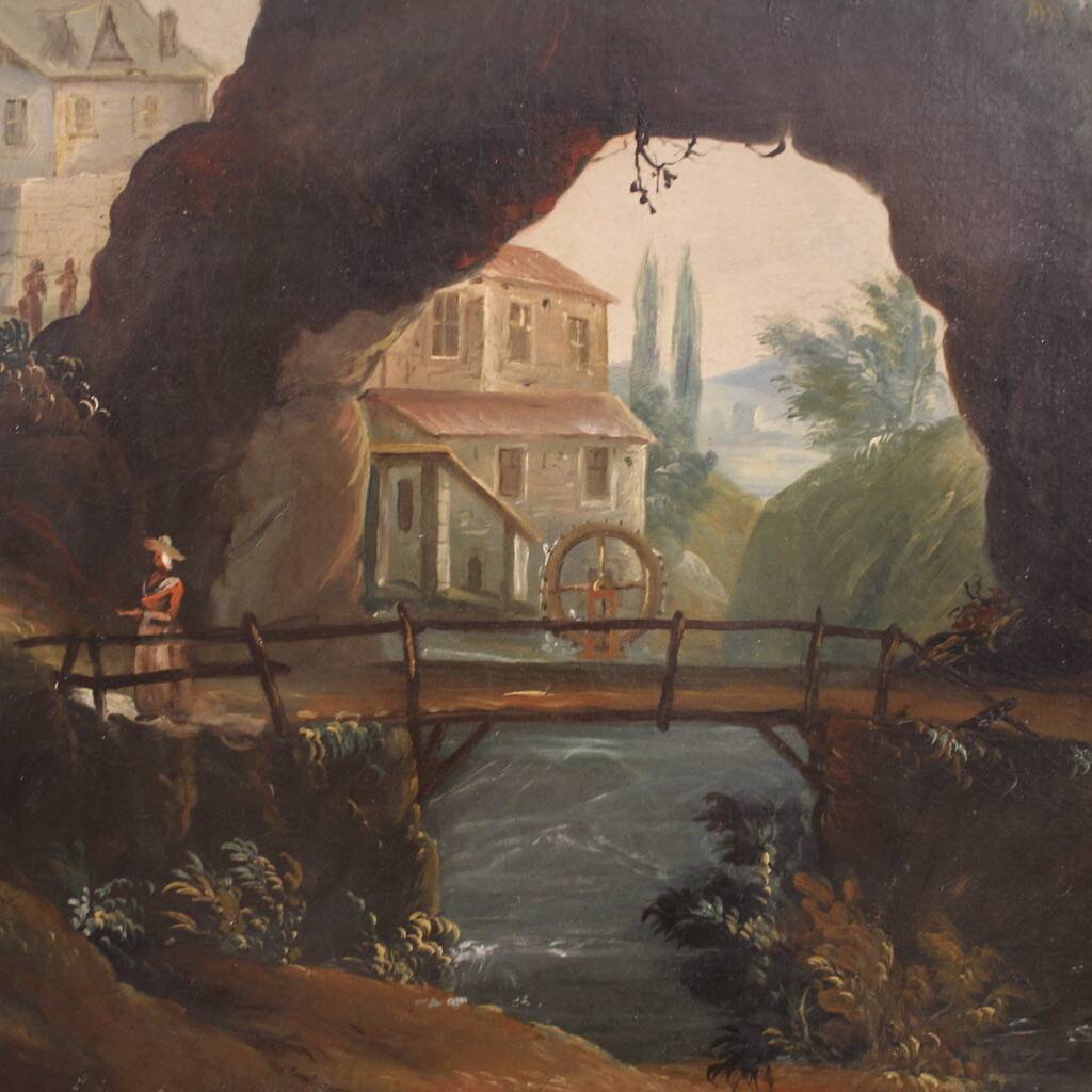 Antique French landscape painting from the 18th century