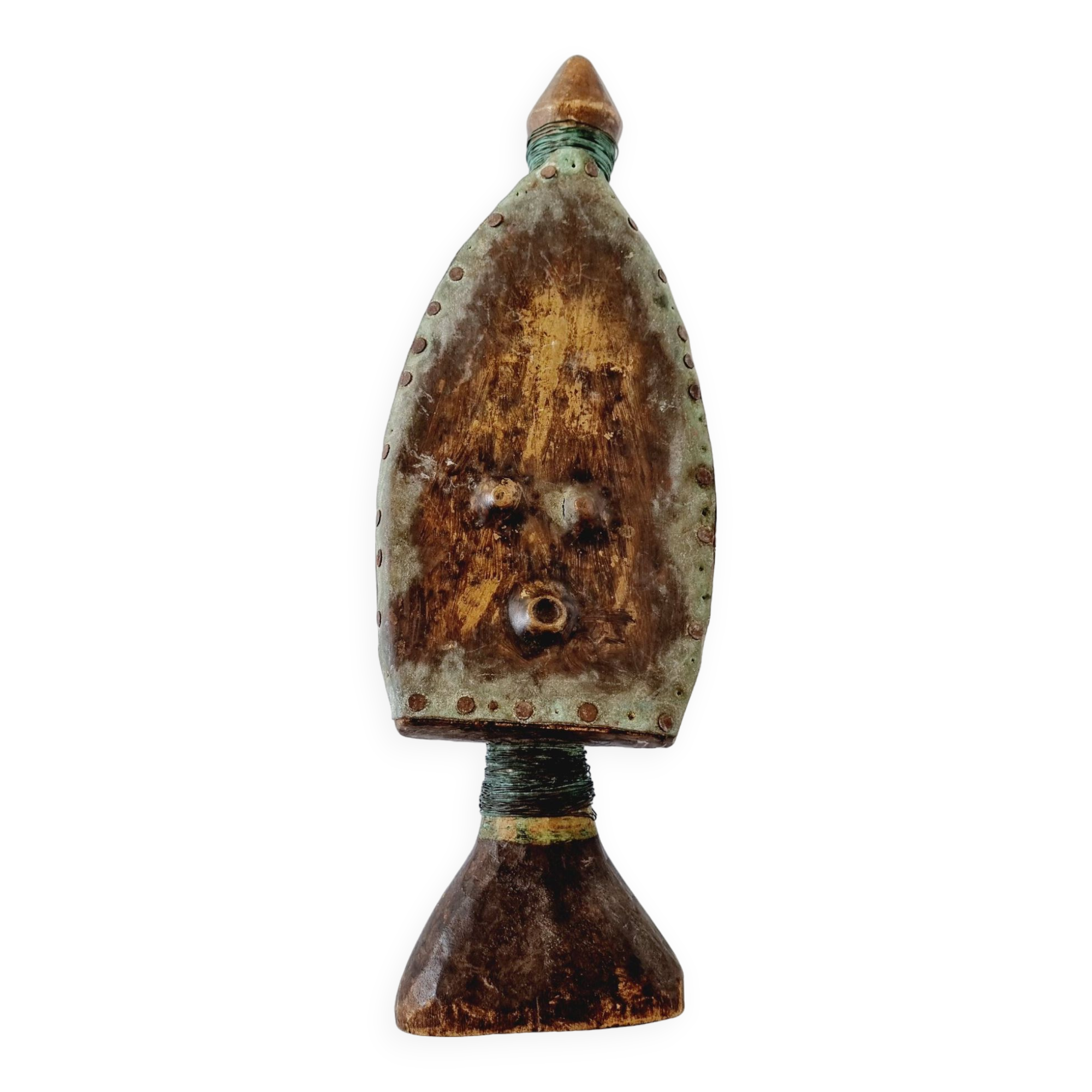 Strange and rare African Massai art sculpture in Kenya in solid wood and brass