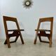 2 old folding chairs in wood and leather, postmodern design from the 80s vintage