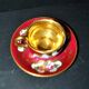 Limoges precious porcelain cup decorated in fuchsia pink and gold, signed MAB