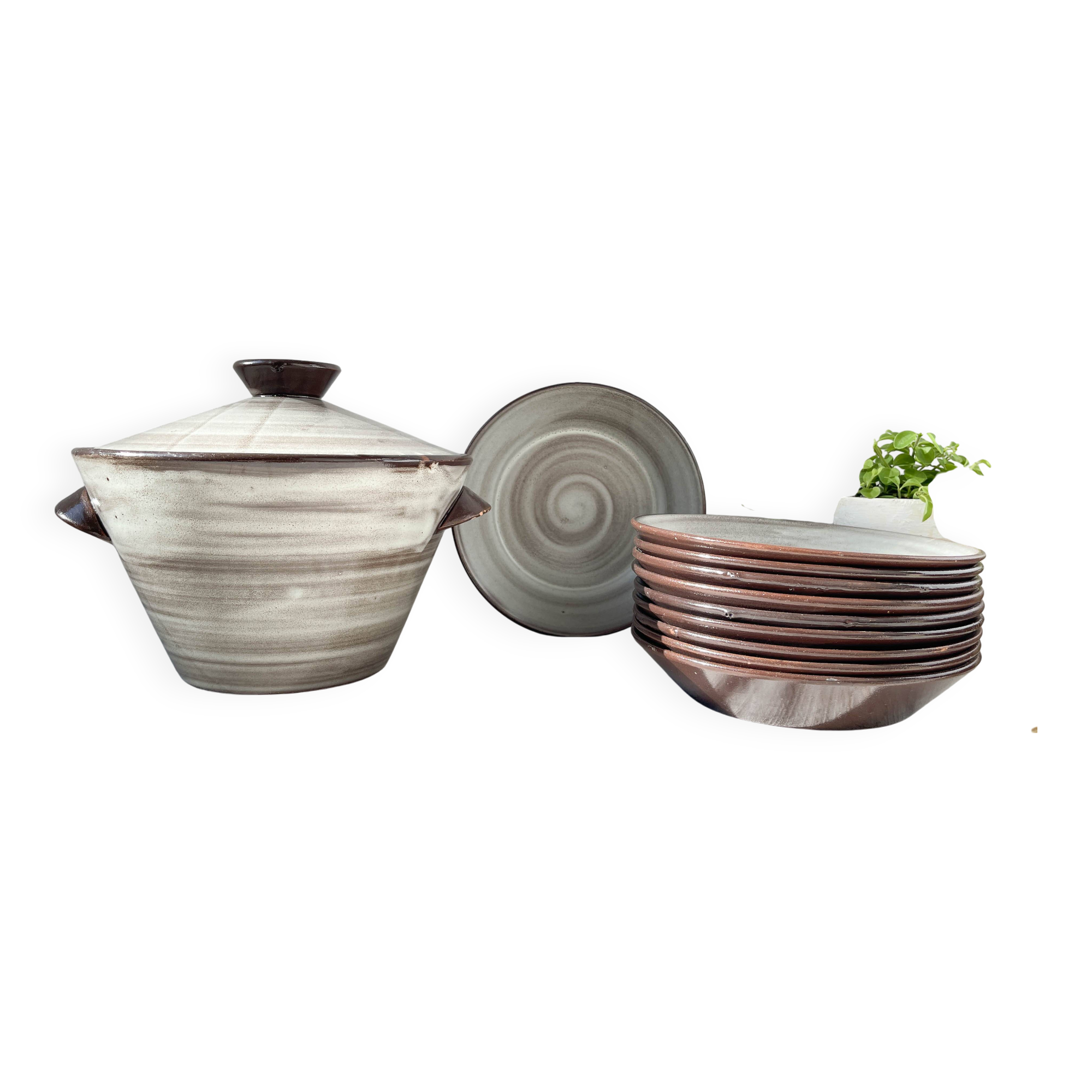Vintage ceramic soup plates and tureen