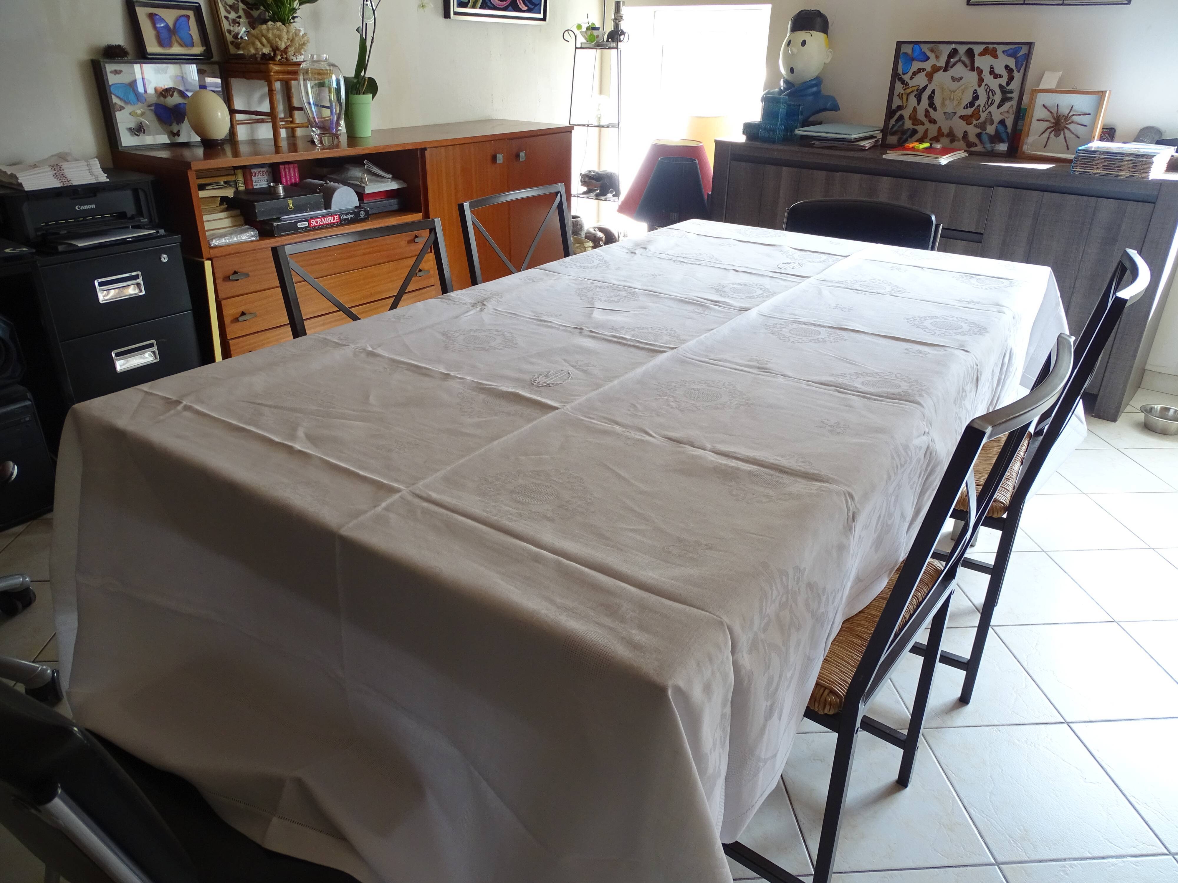 Art Deco damassed tablecloth and monogram 270 x 155