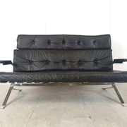 Canapé vintage en cuir noir et chrome, années 1970