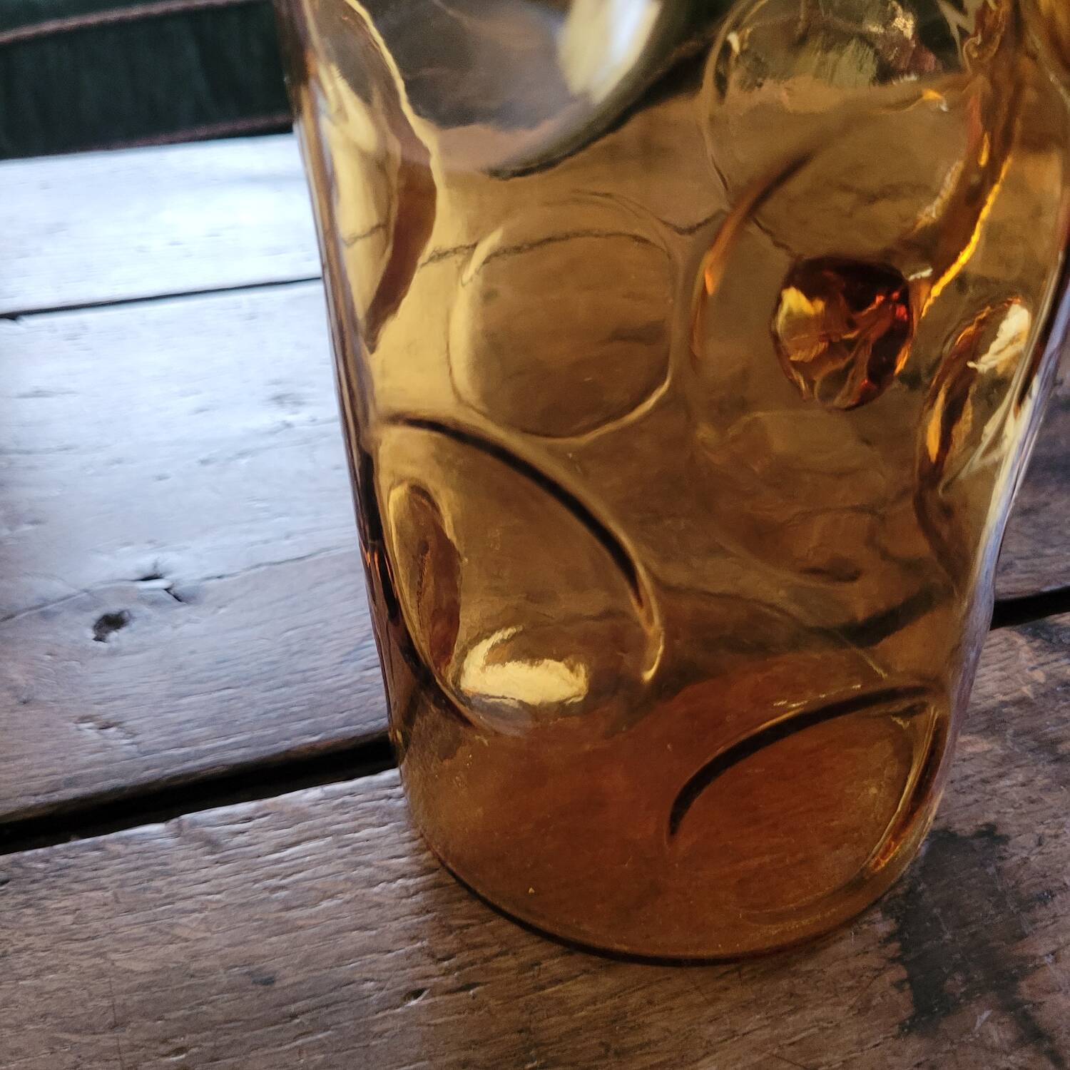 Large amber glass pitcher with bubbles – 1970s design