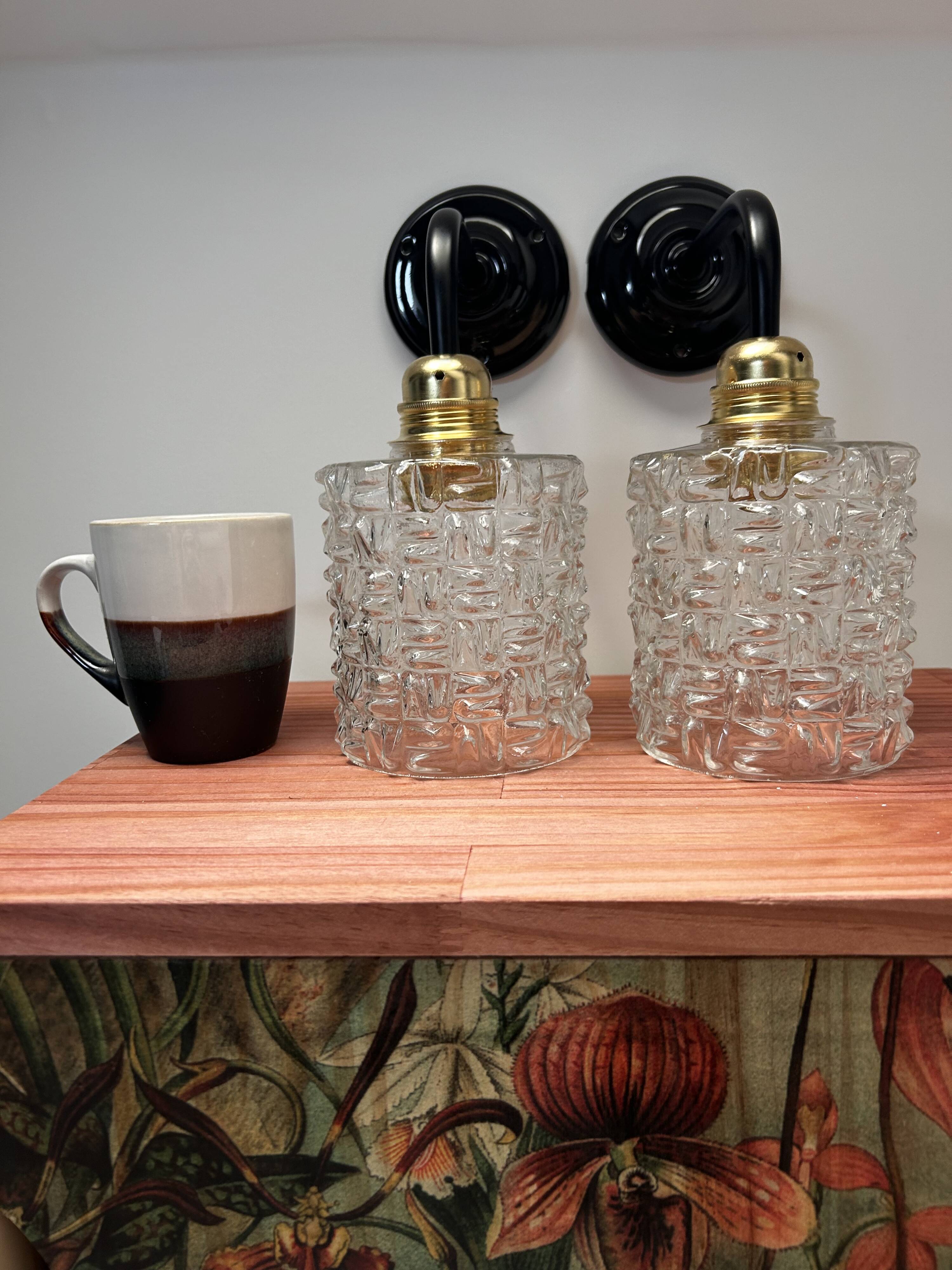 Pair of vintage glass globe wall lights