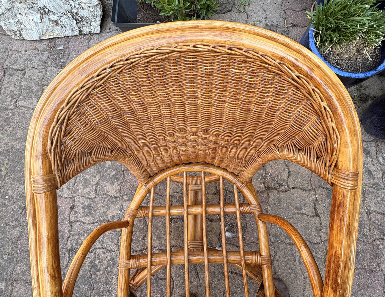 Vintage woven rattan armchair – bohemian charm – vintage – 70s – 80s