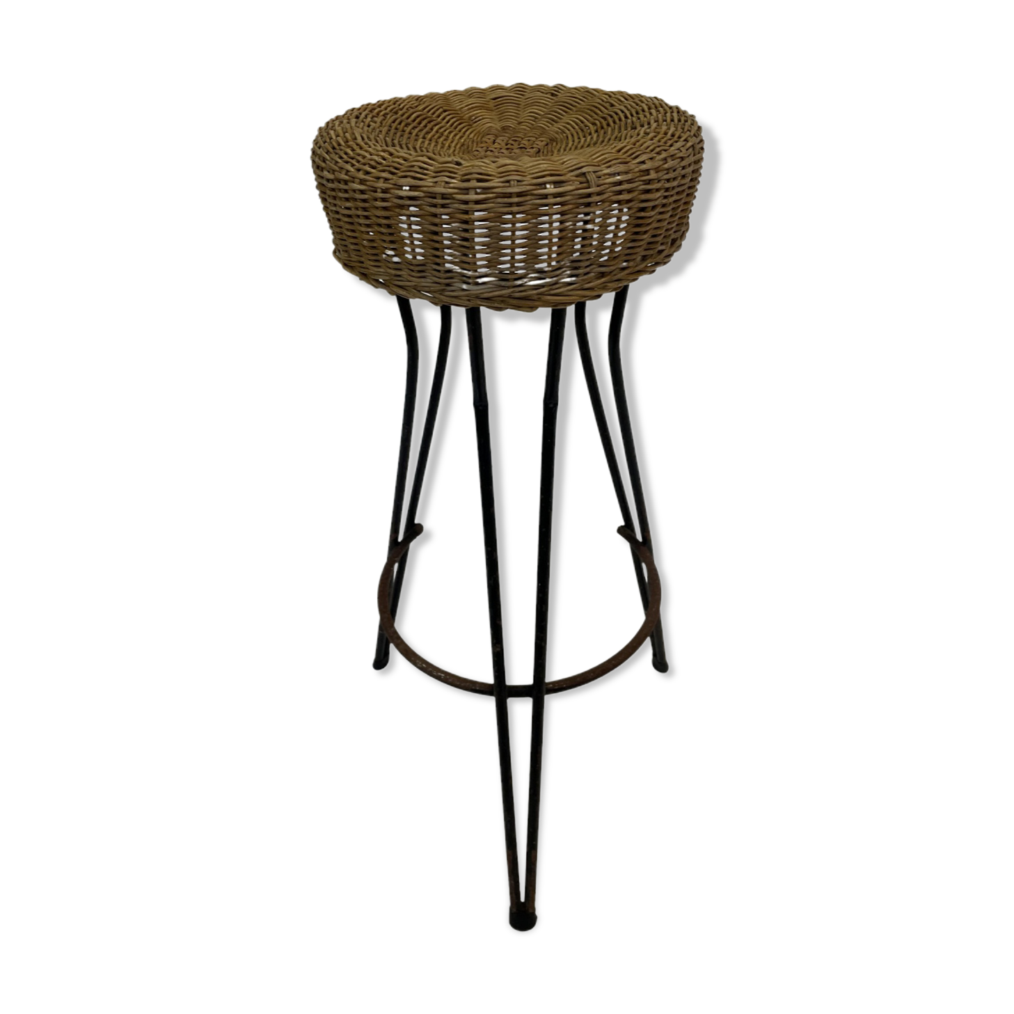 Vintage Stool Rattan Rohe Noordwolde Netherlands 1960s Design