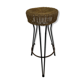 Tabouret vintage rotin Rohe Noordwolde Pays-Bas 1960