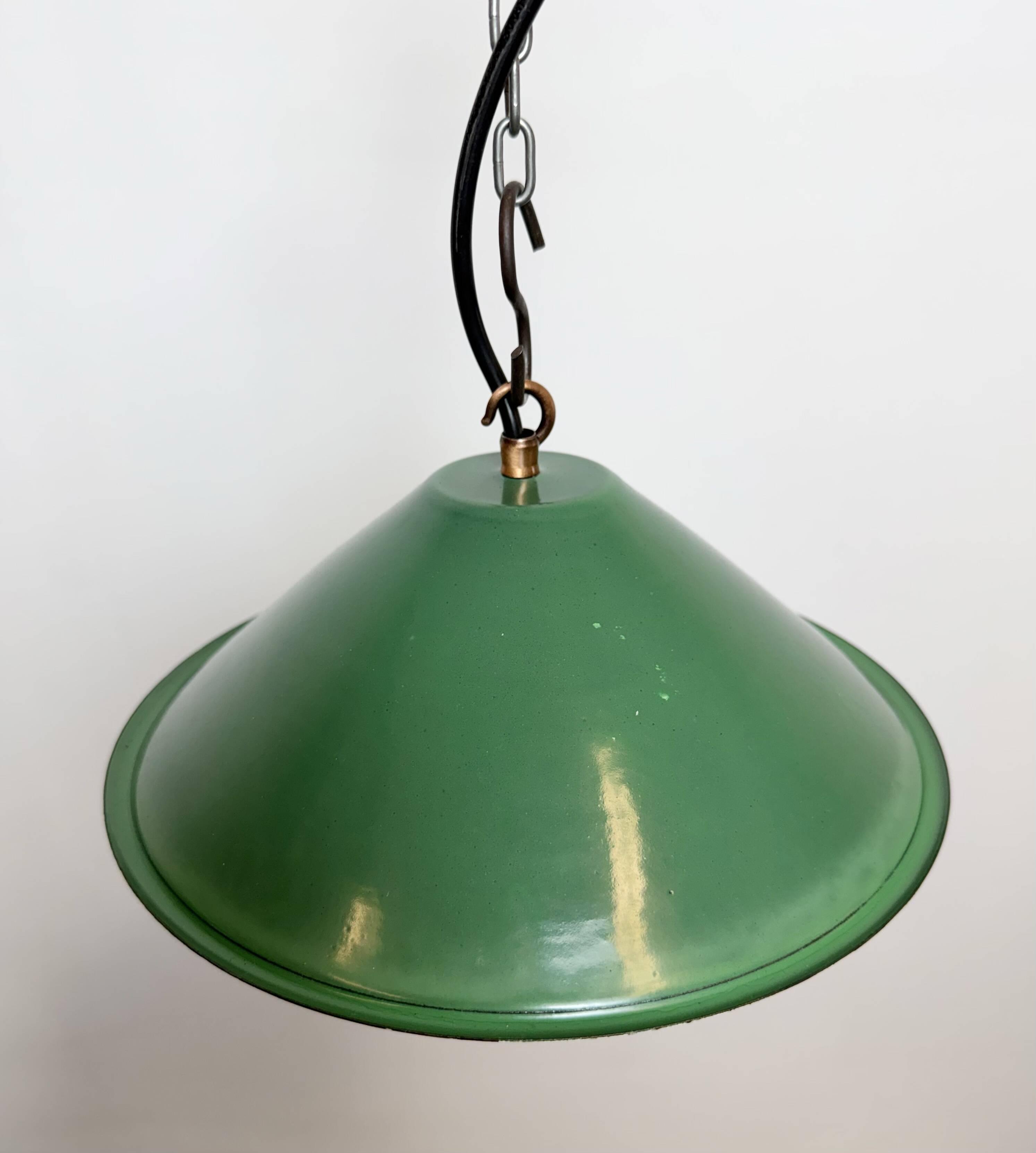 Industrial British Green Enamel Factory Pendant Lamp, 1950s