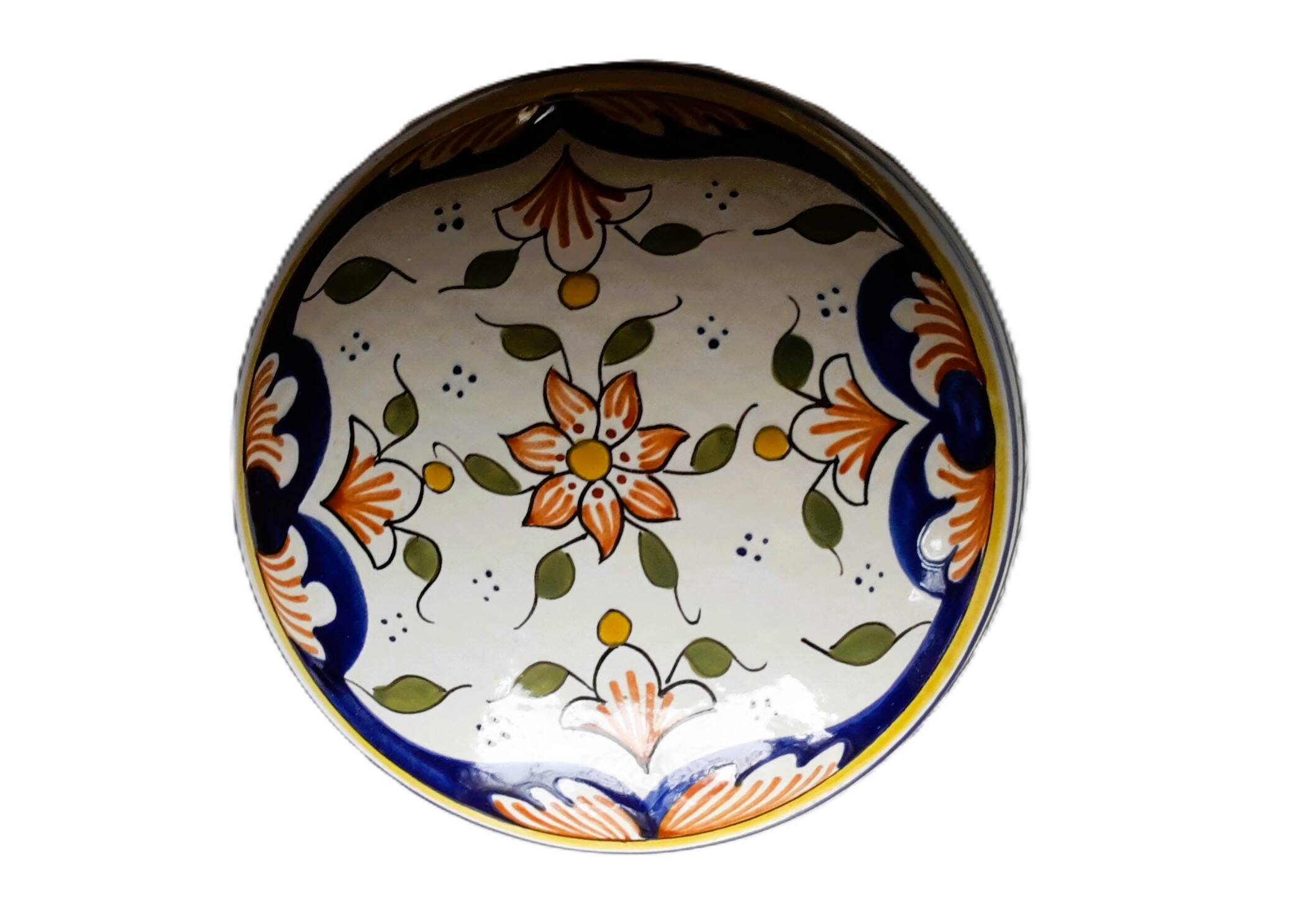 Hand-decorated earthenware candy dish "Old Rouen"
