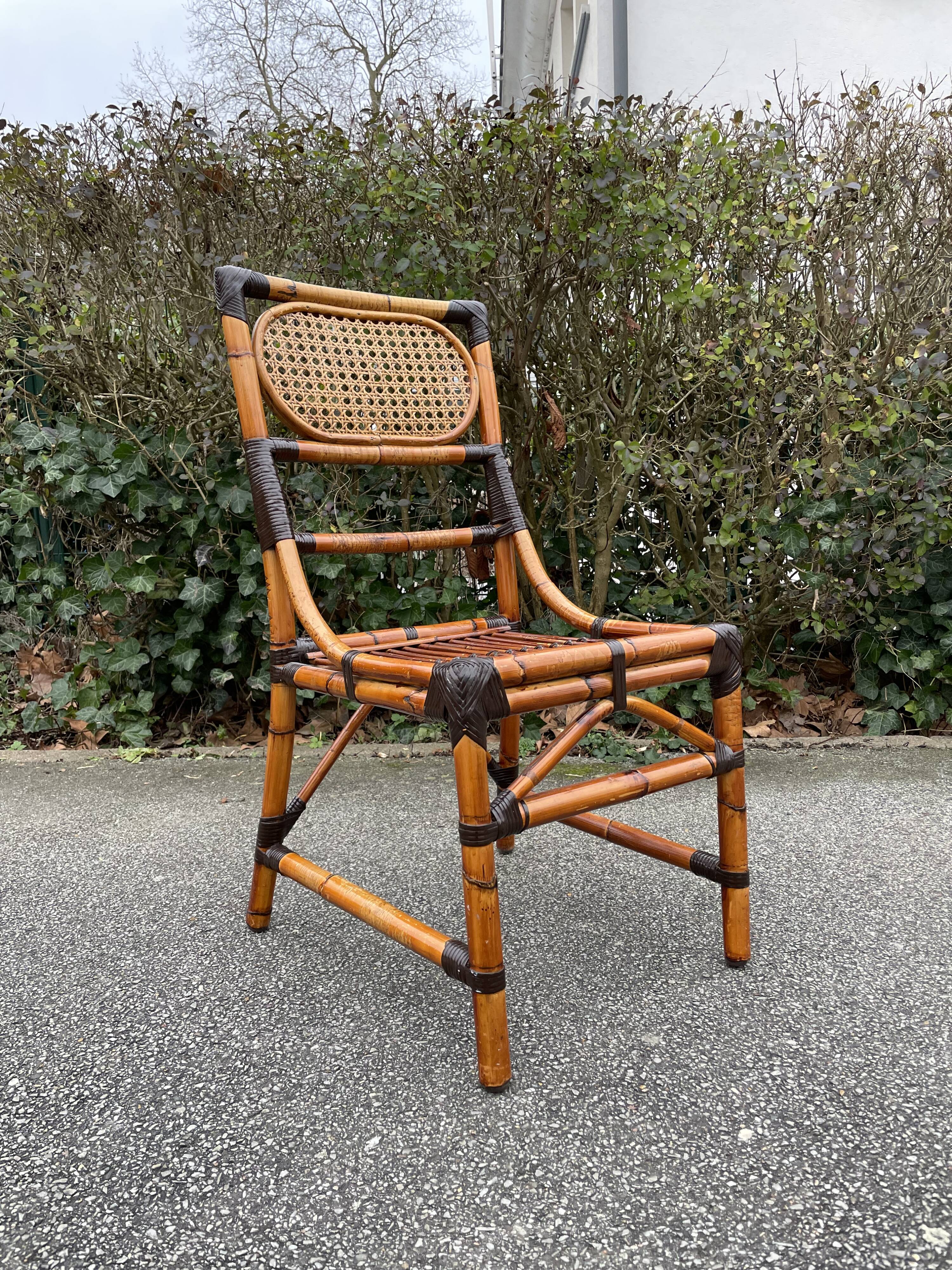 4 chaises en bambou et cannage