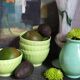 Four vintage spring green earthenware bowls