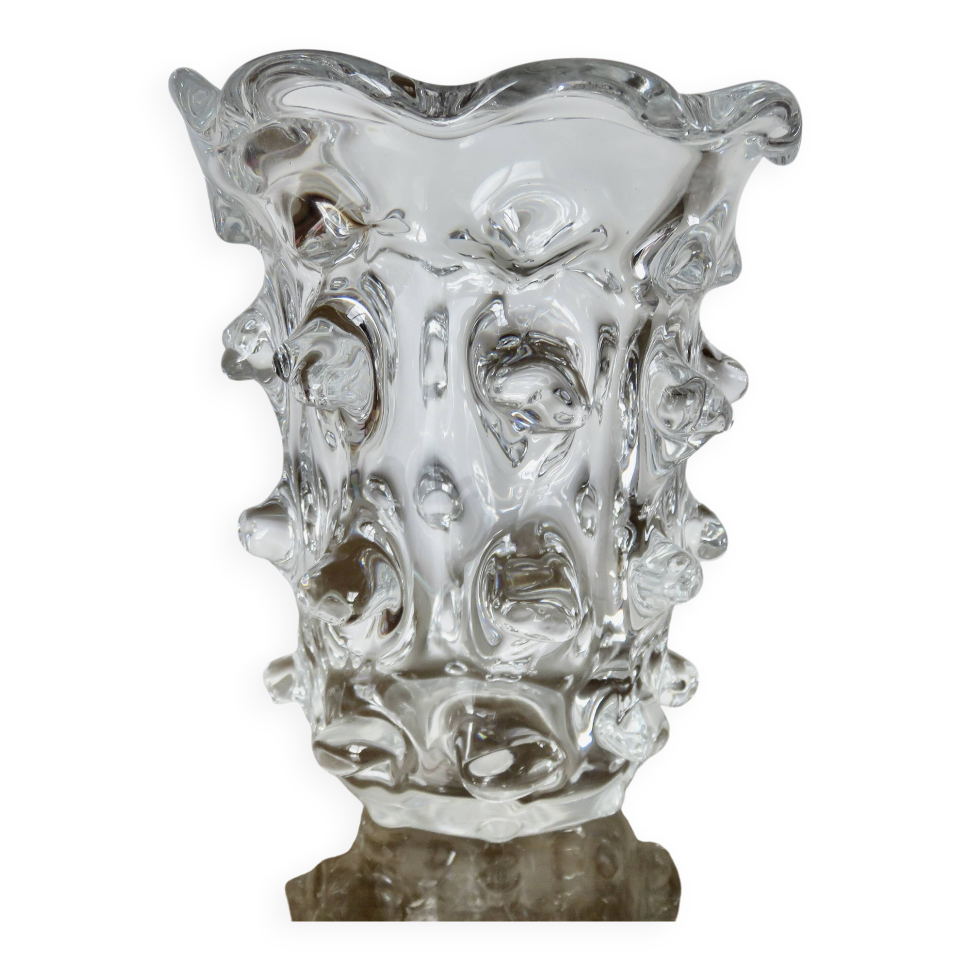 Schneider vase in crystal with prominent stretched texture, 1950s, signed.