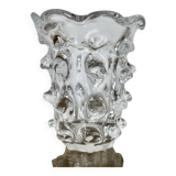 Schneider vase in crystal with prominent stretched texture, 1950s, signed.