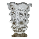 Schneider vase in crystal with prominent stretched texture, 1950s, signed.