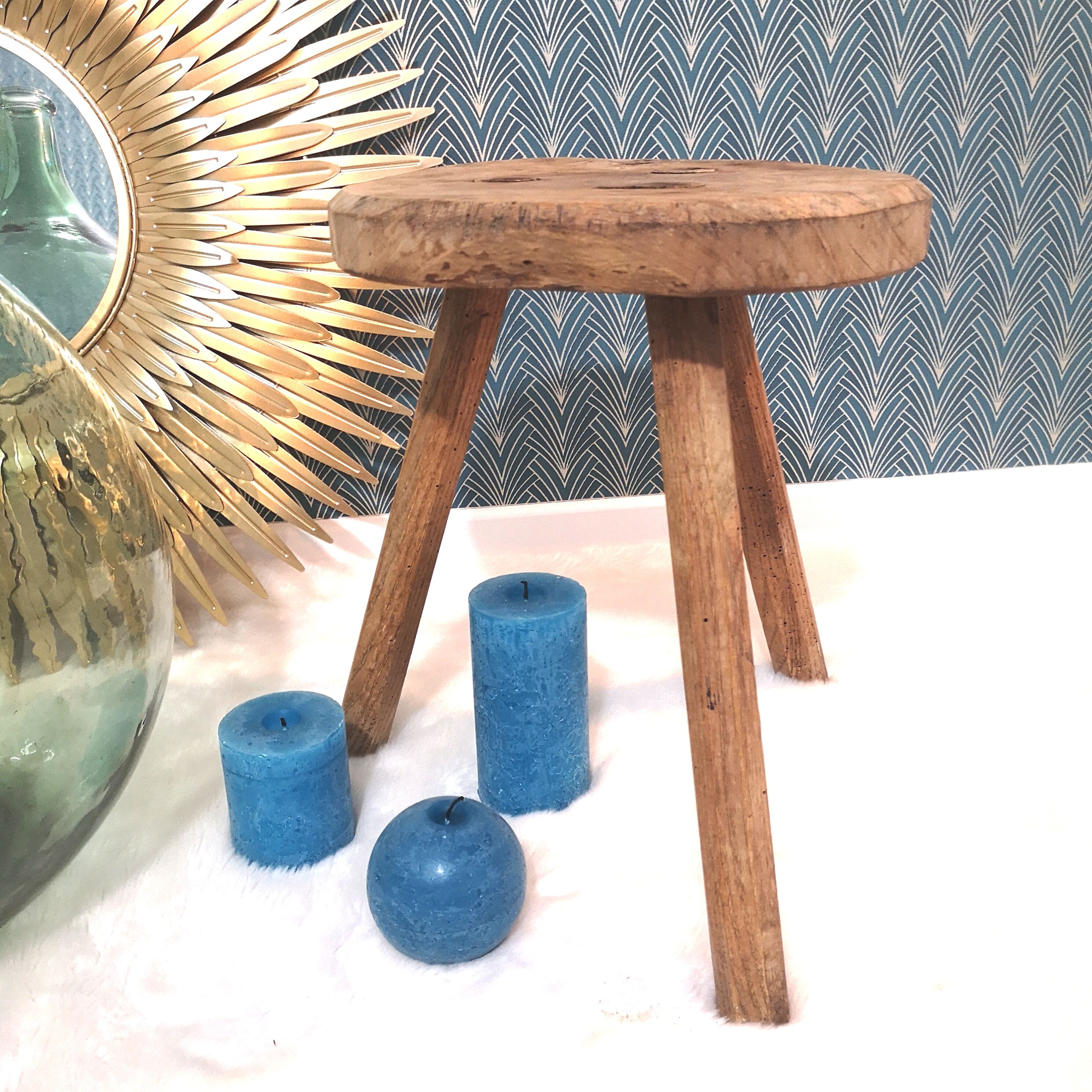 Raw wooden tripod stool