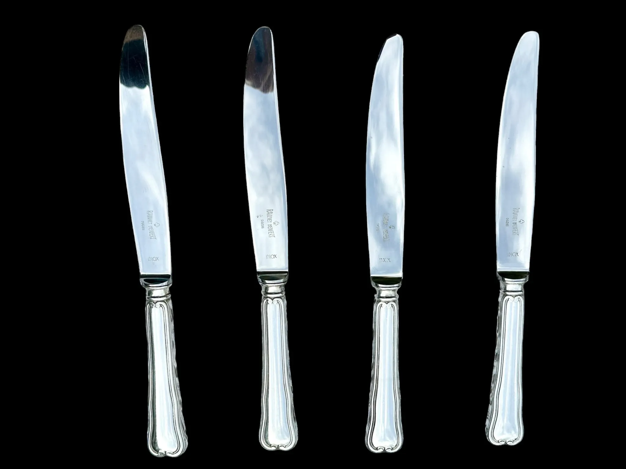 4 silver-plated metal table knives Ravinet D'Enfert model Filet Contours