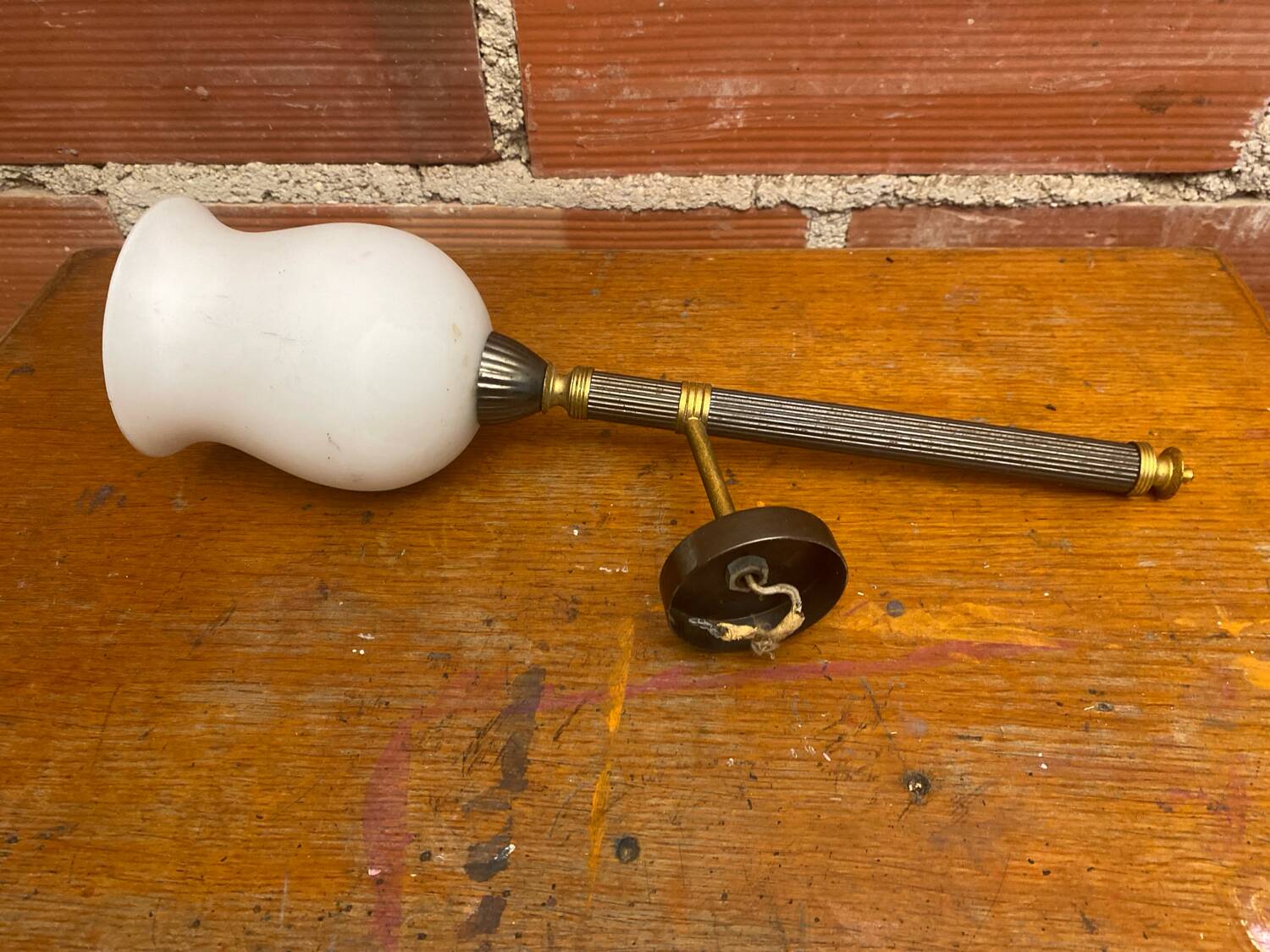Antique Wall Lamp Torch JANSEN style Metal + White Opaline Vintage #C52