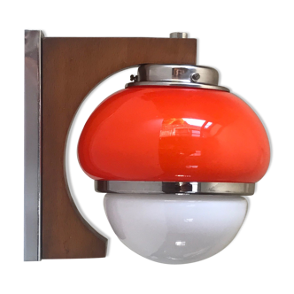 Wood and glass vintage wall light - 70s