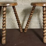 Wooden tripod stools - twisted feet
