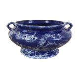 Blue & white marbled ceramic vase, pot cover