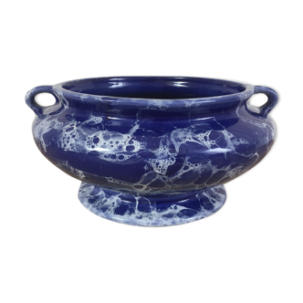 Blue & white marbled ceramic vase, pot cover