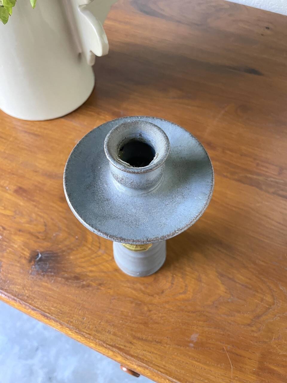 Pair of gray stoneware candlesticks