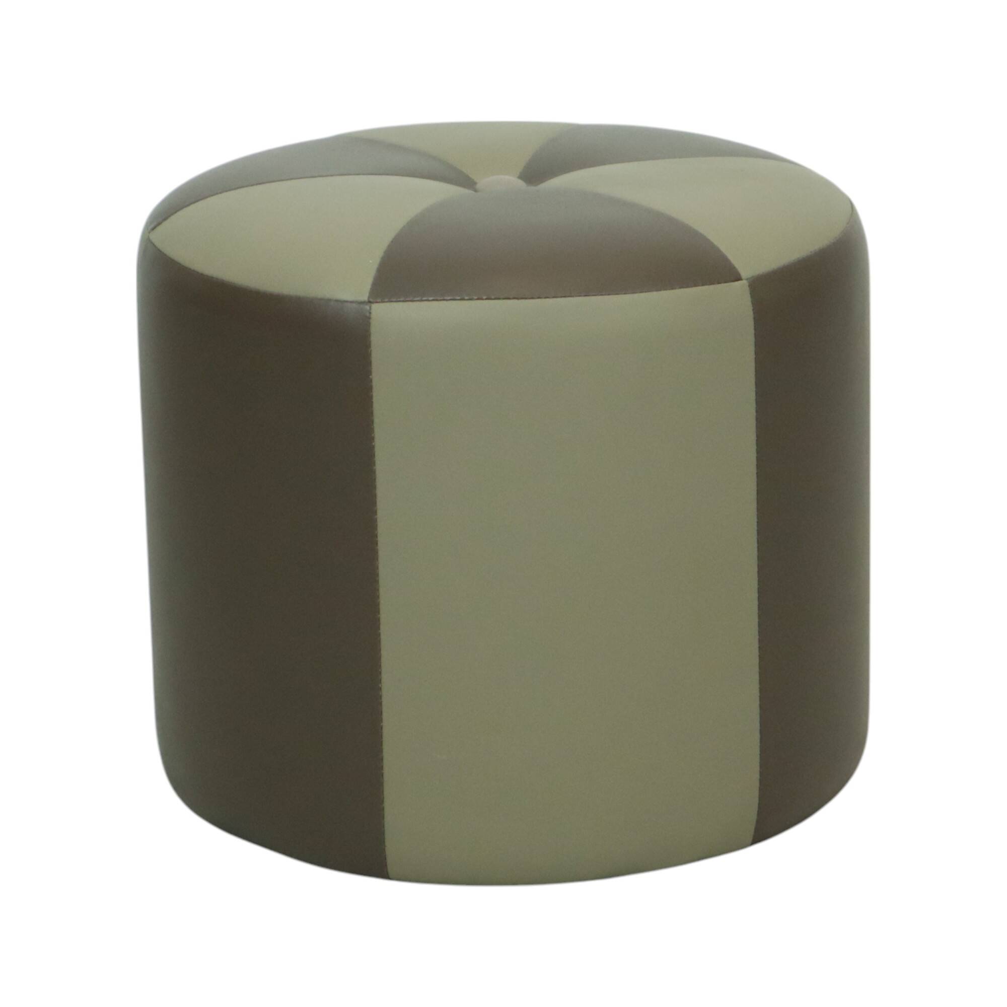 Round Vintage Pouf Two-tone Faux Leather Patchwork