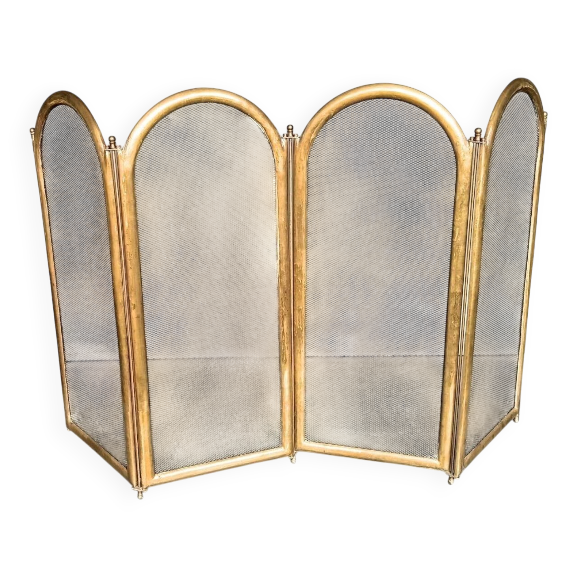 1920s brass fire screen with splash protection