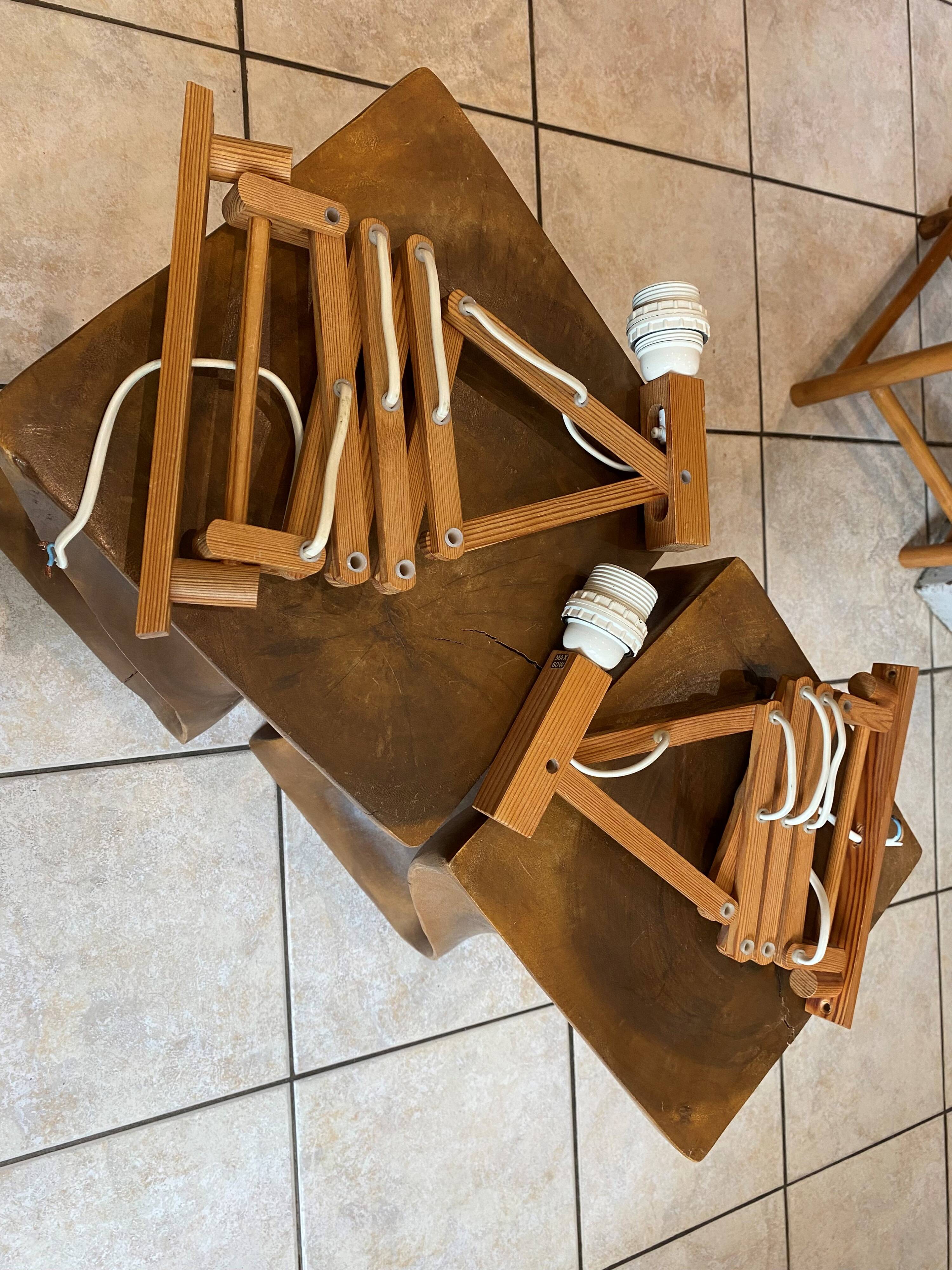 Pair of Translandia Denmark Scandinavian vintage wooden articulated wall lights 1960s