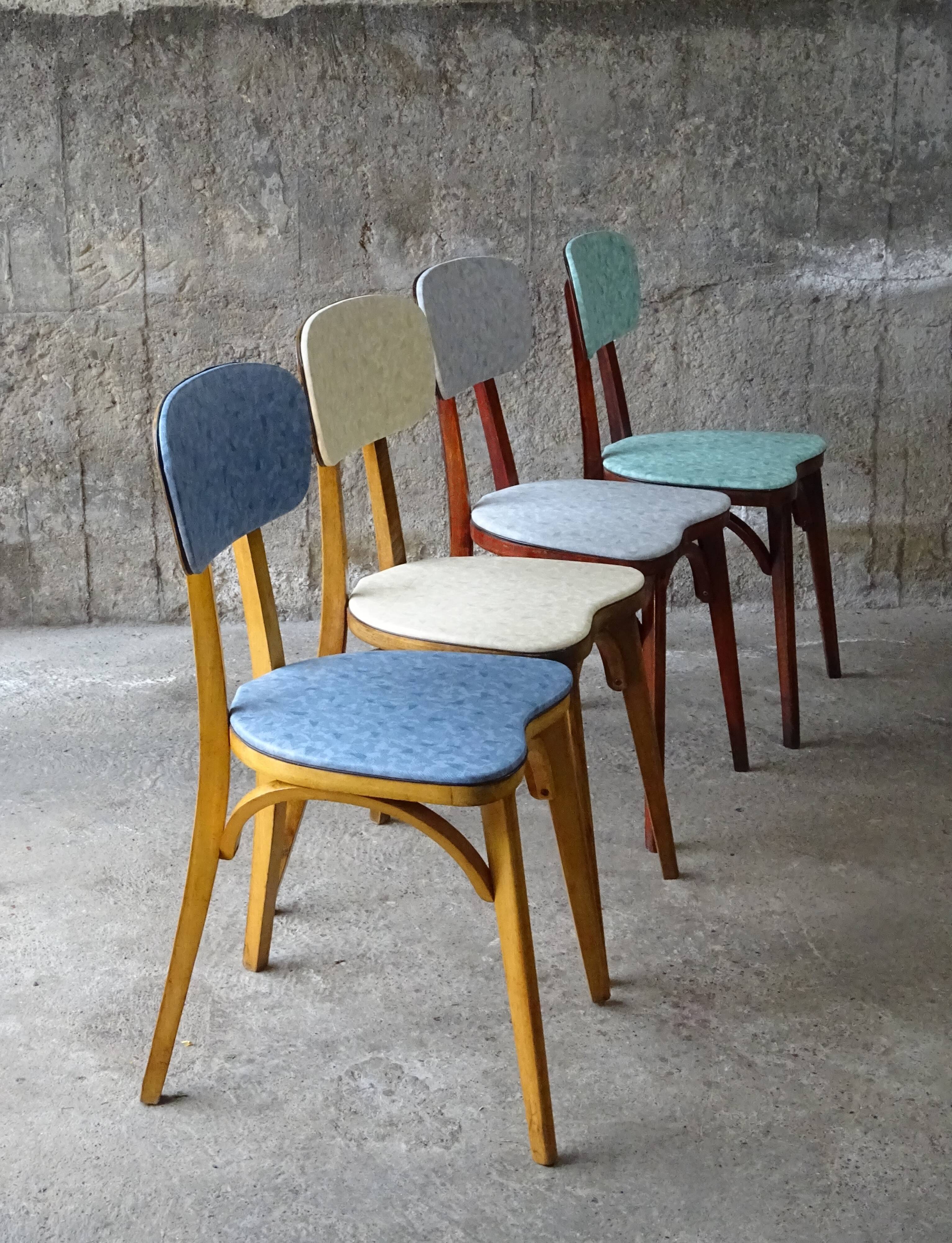 Set of 4 chairs bistro compass Boiclerc 1960 skai 4 colors