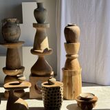 Stool, side table, cylindrical solid mango wood end table.