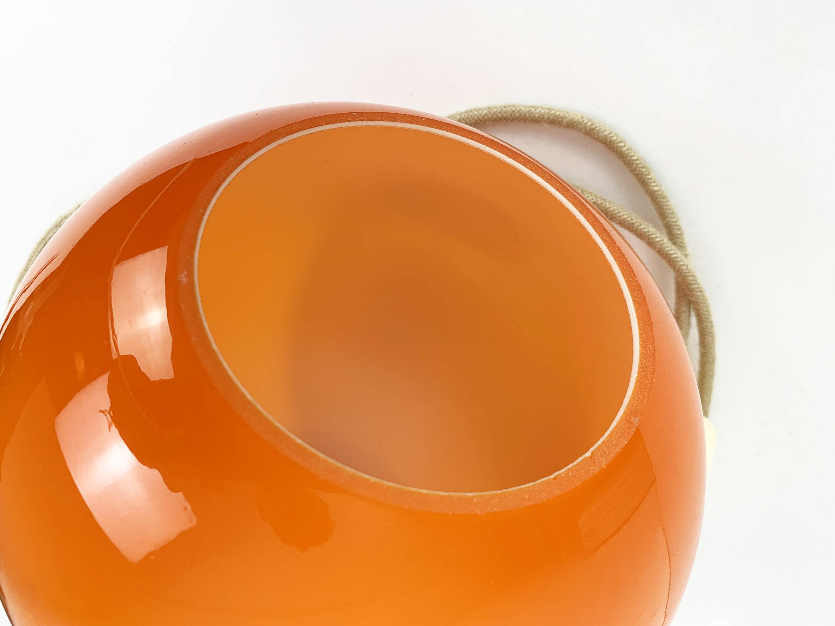 Scandinavian drop pendant light in orange, opaline and teak glass, 1960