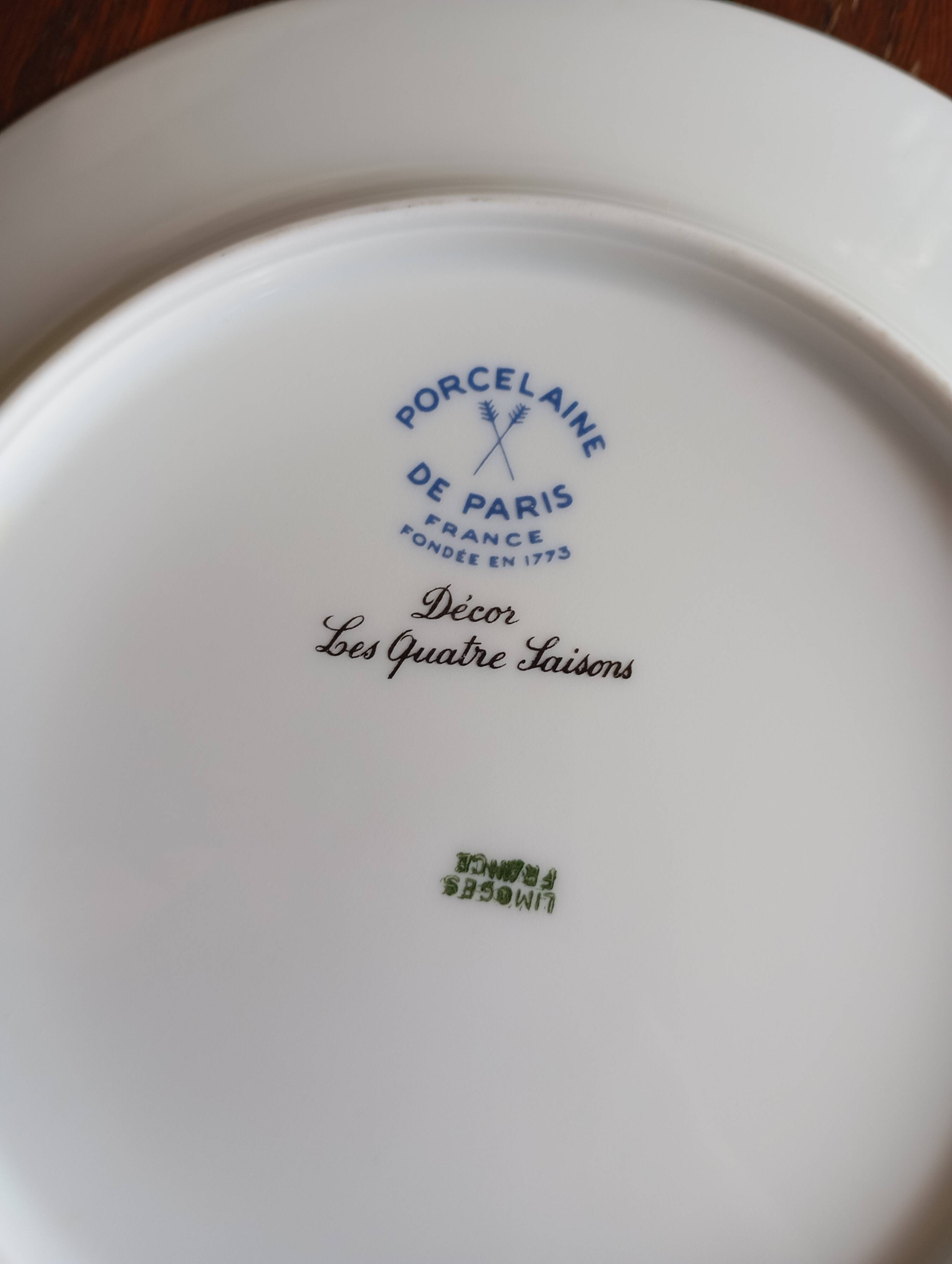 Dish & 12 dessert plates Porcelain of Paris "The Four Seasons"