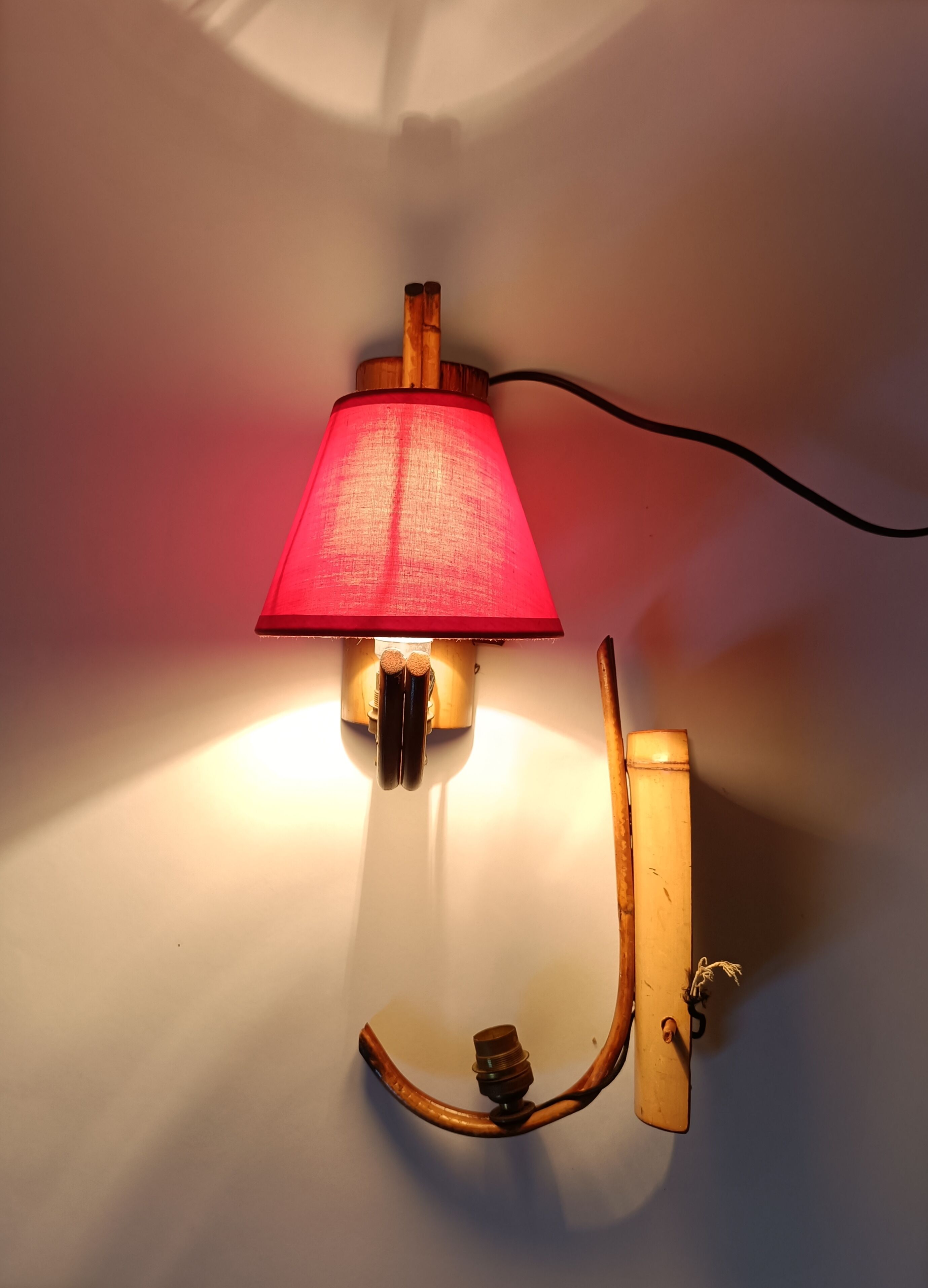 Paire d'appliques en bambou vintage